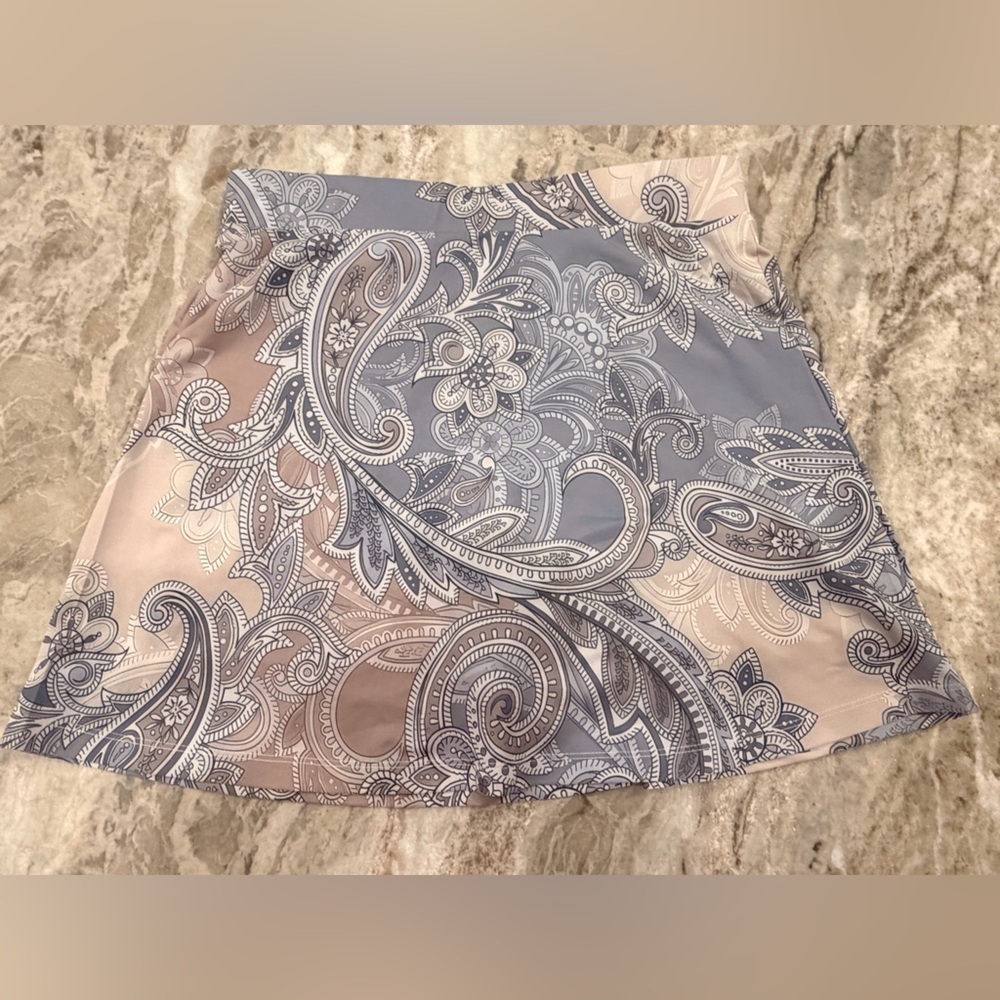 XL Paisley Skort Blue Gray Stretch Asymmetrical Fully Lined